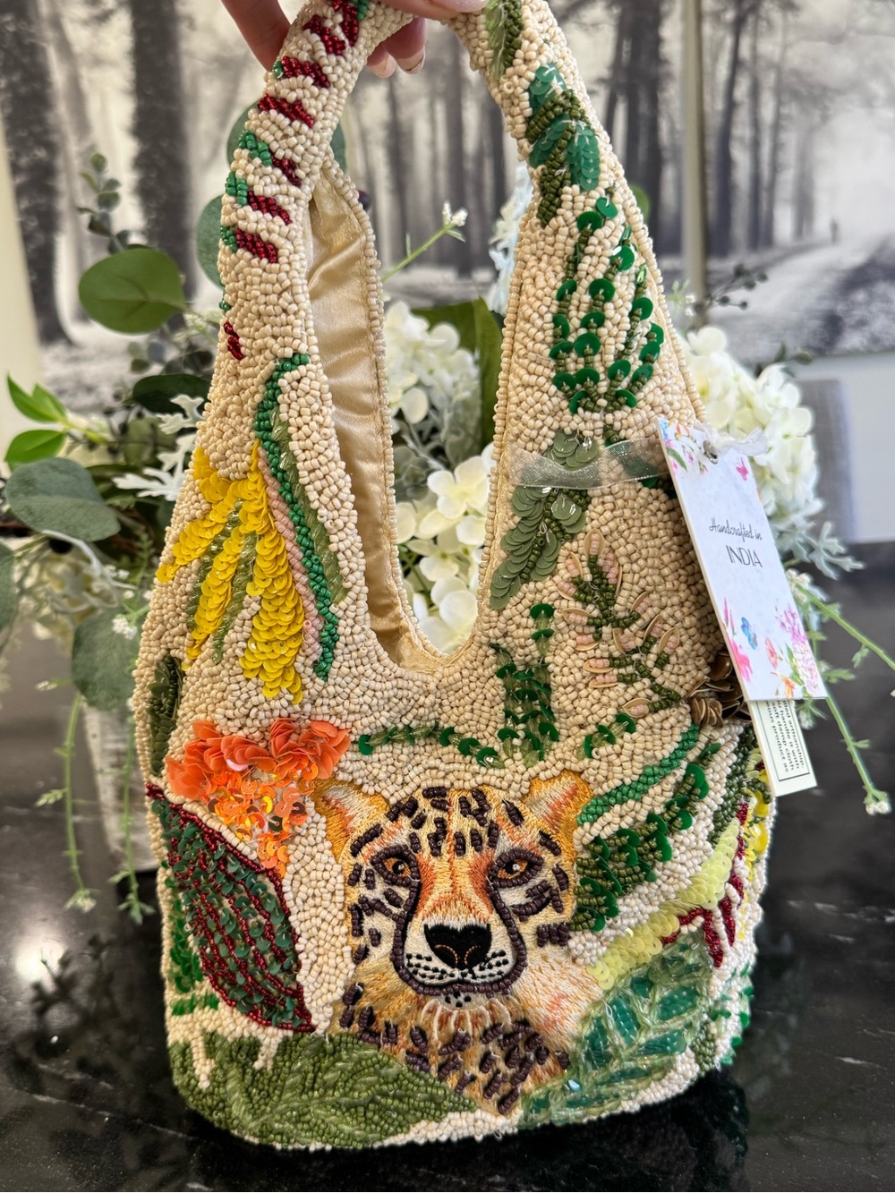 🐯🌴 Beaded Cheetah Jungle Purse | Made in India | Statement Bag - NWT